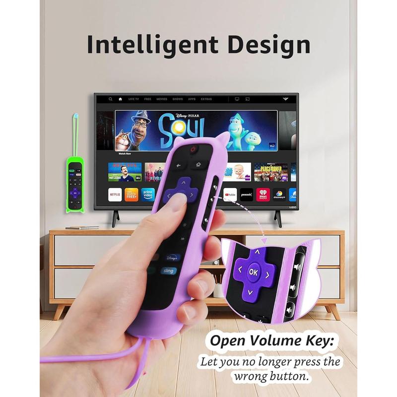 Luminous Remote Control Cover, Remote Case with Lanyard, 2 PCS Cover for Roku Remote with Cat Ears Design, Glow In The Dark Remote Control Case, Silicone Skin Case Fit with Hisense TCL Roku TV, Steaming Stick Express, Universal Replacement Controller.