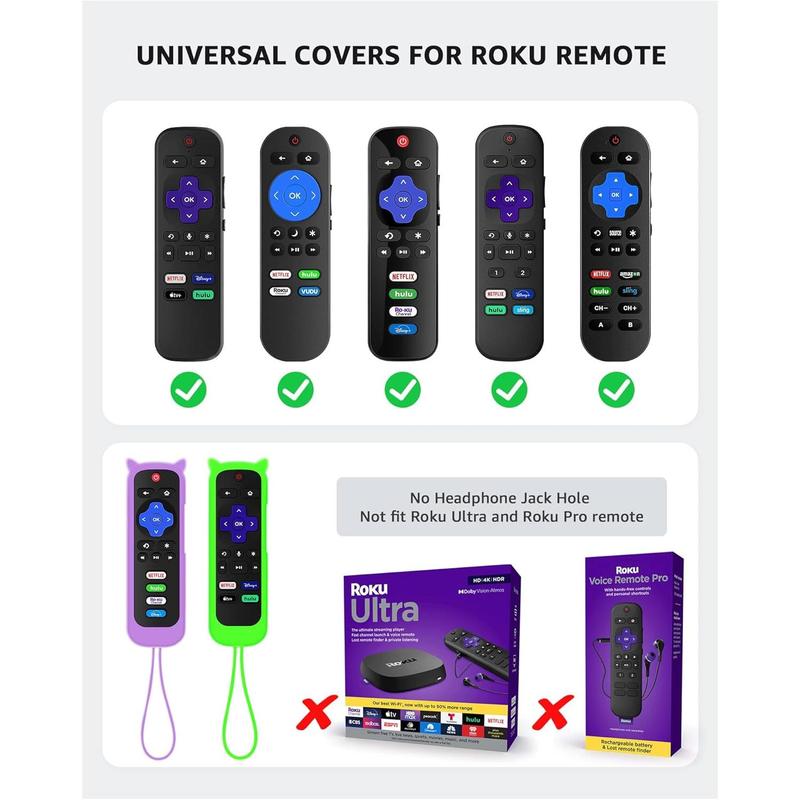 Luminous Remote Control Cover, Remote Case with Lanyard, 2 PCS Cover for Roku Remote with Cat Ears Design, Glow In The Dark Remote Control Case, Silicone Skin Case Fit with Hisense TCL Roku TV, Steaming Stick Express, Universal Replacement Controller.