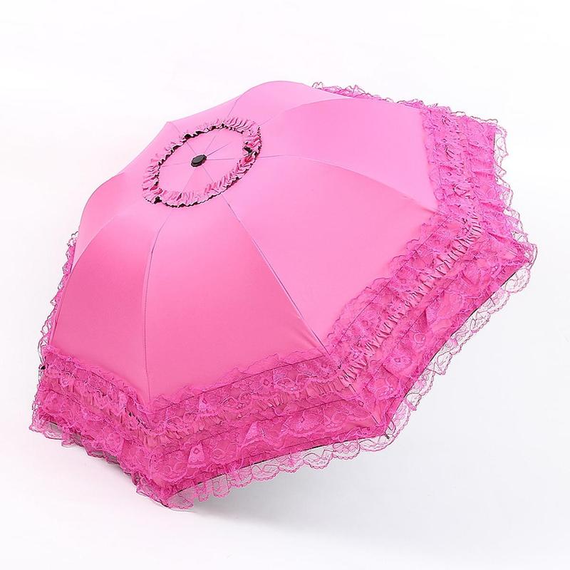 Lace Design Umbrella, Three-fold Umbrella, Sun Umbrella, Sunny and Rainy Folding Umbrella for Women, Outdoor Umbrella