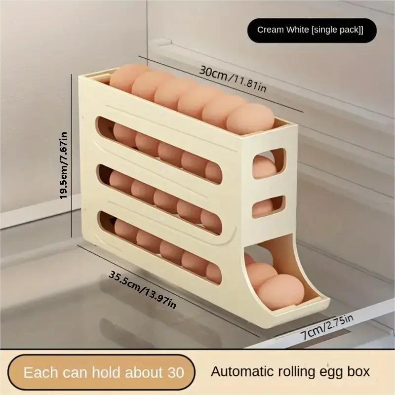 Refrigerator Egg Storage Box, 1 Count Space Saving Automatic Egg Rolling Rack Fridge Storage Boxes, Large Capacity Refrigerator Egg Holder for Home Kitchen Dormitory Dining Room, Kitchen Gadgets, Kitchen Accessories, Fall Decor