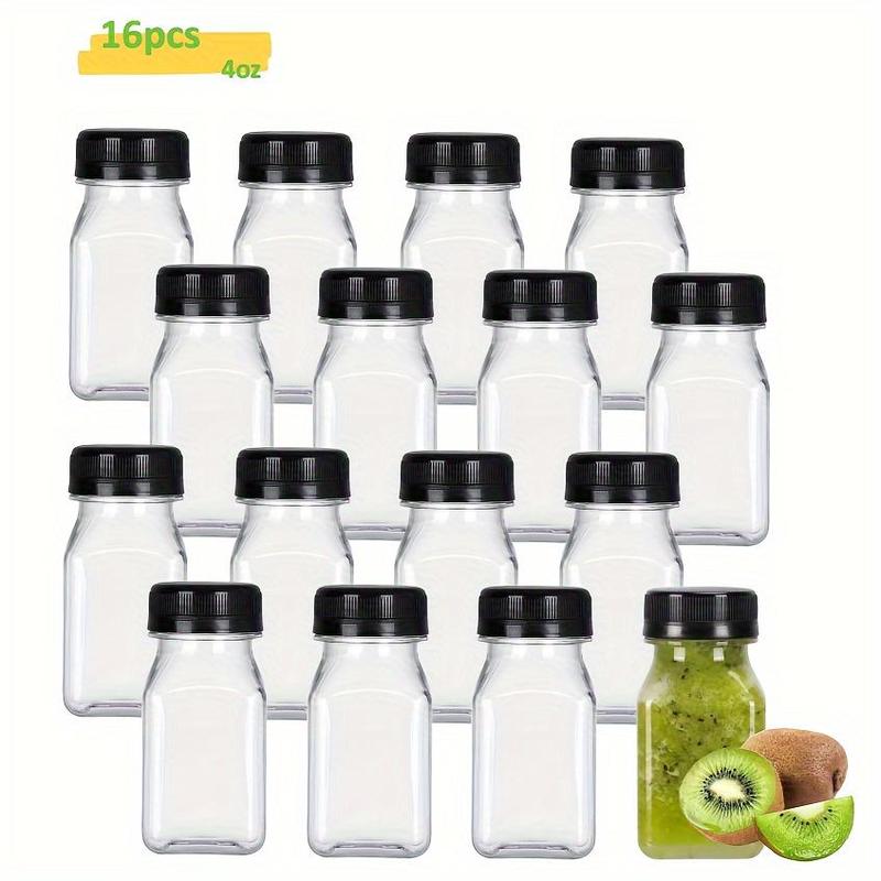 4oz Clear Juice Bottle, 8 16pcs Reusable Juice Bottle with Lid, Leak Proof Juice Container for Home Kitchen Outdoor Travel