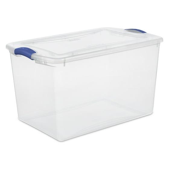 Sterilite 66 Qt. Clear Plastic Latch Box, Blue Latches with Clear Lid Wipes