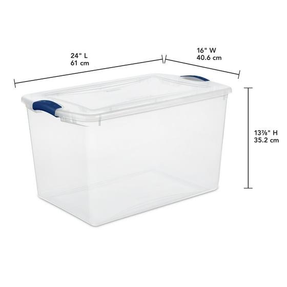 Sterilite 66 Qt. Clear Plastic Latch Box, Blue Latches with Clear Lid Wipes