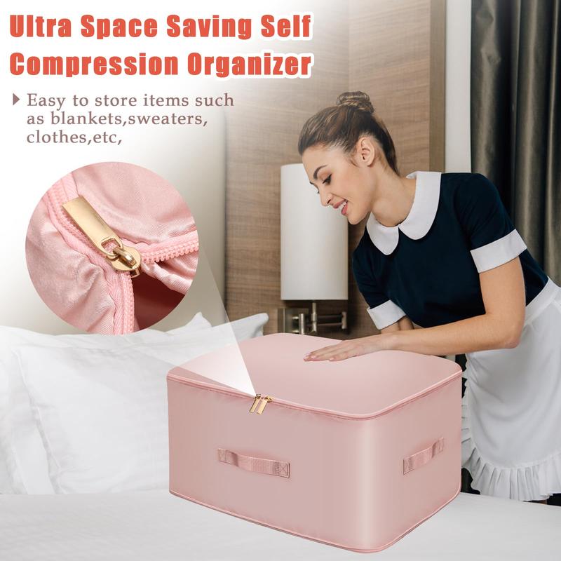 Ultra Space Saving Self Compression Organizer,Space Savers Organizers,Compression Moving Storage Bag,Heavy Duty Storage Bag for Quilts,Blankets,Bedding Storage (Pink,X-L-52 * 42 * 60cm)