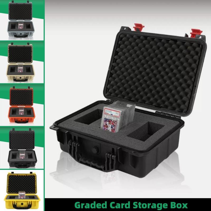 PIT66 New Weatherproof Graded Card Storage Box Heavy Duty Case Slab Holder Protector Graded Card Storage Box, Compatible With BGS PSA SGC FGS Graded Sports Trading Cards, Weatherproof Case Impact Absorbing Foam Slots (Large, Red & Black) car interior