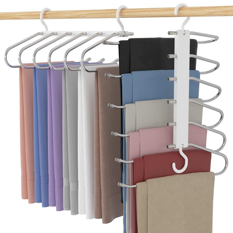 Pants Rack,Multifunctional Stainless Steel Smooth 6 Tier Organiser,Space-Saving,Hangers for Hanging Trouser, Jeans, Scarf, Non-Slip Foldable Hangers