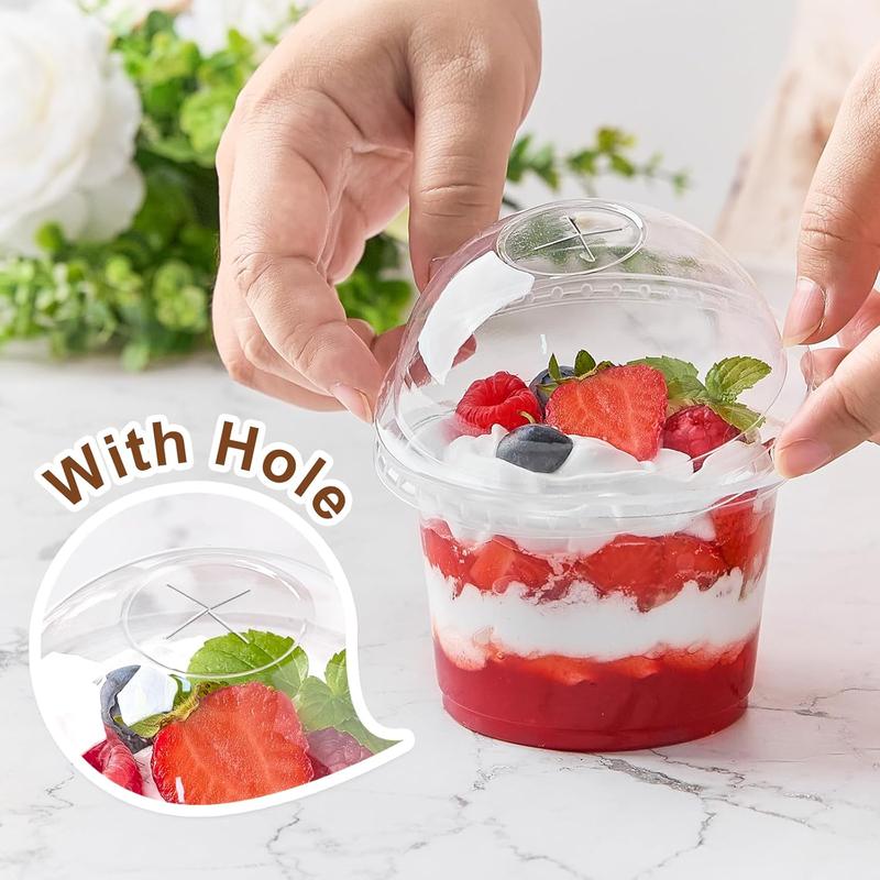 100 Pack 9 OZ Clear Plastic Cups with Dome Lids, Dessert Cups Parfait Cups Party Serving Cups for Yogurt, Fruit, Pudding and Ice Cream