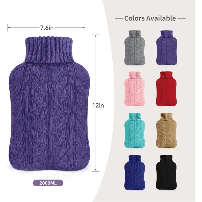 samply Hot Water Bottle with Knitted Cover, 2L Hot Water Bag for Hot and Cold Compress, Hand Feet Warmer, Ideal for Menstrual Cramps, Neck and Shoulder Pain Relief, Purple Cup