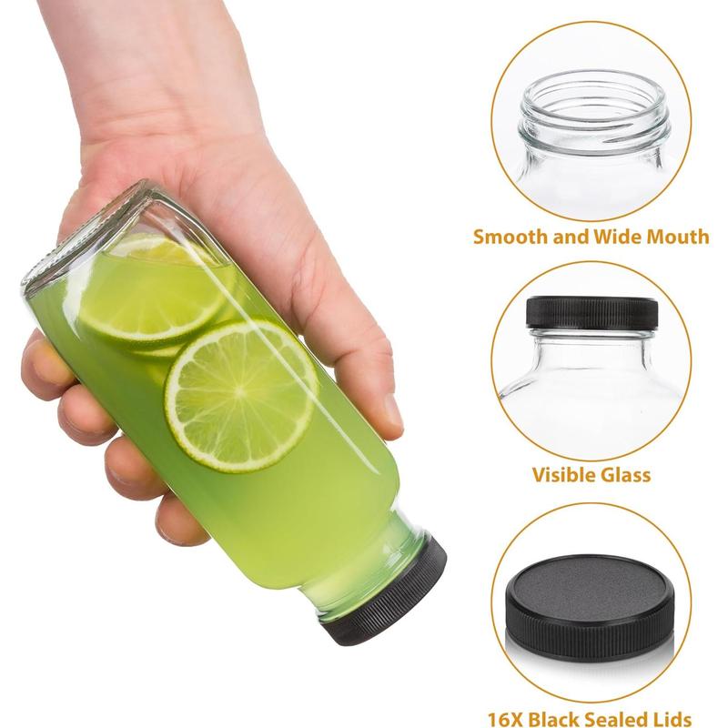 Juice Bottles with Lids, 16 Oz - Set of 3 - Clear Glass Jars with Caps - Reusable Empty Drink Containers for Juicing, Smoothies, Water, Milk, Kombucha Storage, Wellness Shots and More (3) Kitchen Organiser Canister Tin Canister Tin