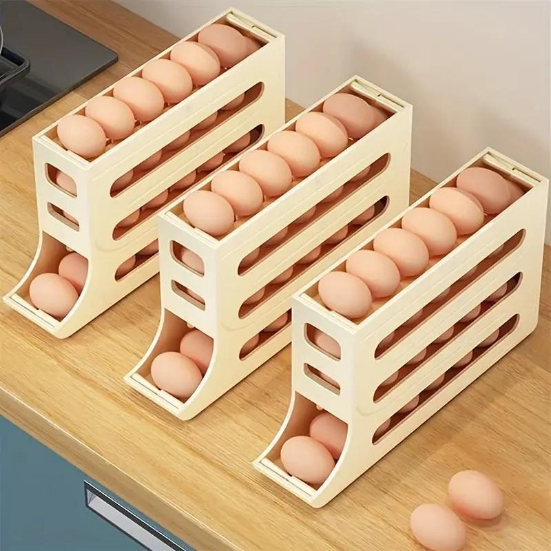 Refrigerator Egg Storage Box, 1 Count Space Saving Automatic Egg Rolling Rack Fridge Storage Boxes, Large Capacity Refrigerator Egg Holder for Home Kitchen Dormitory Dining Room, Kitchen Gadgets, Kitchen Accessories, Fall Decor