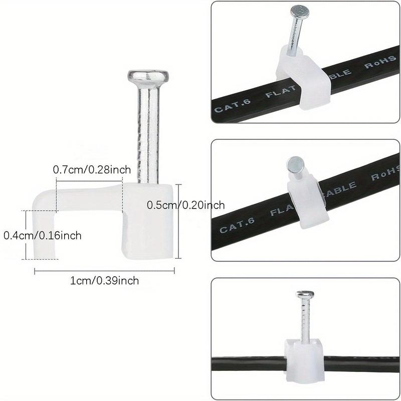 Cable Wire Clips, 100pcs Cable Management Electrical Ethernet Dish TV Speaker Wire Cord Tie Holder, Coaxial Nail Clamps