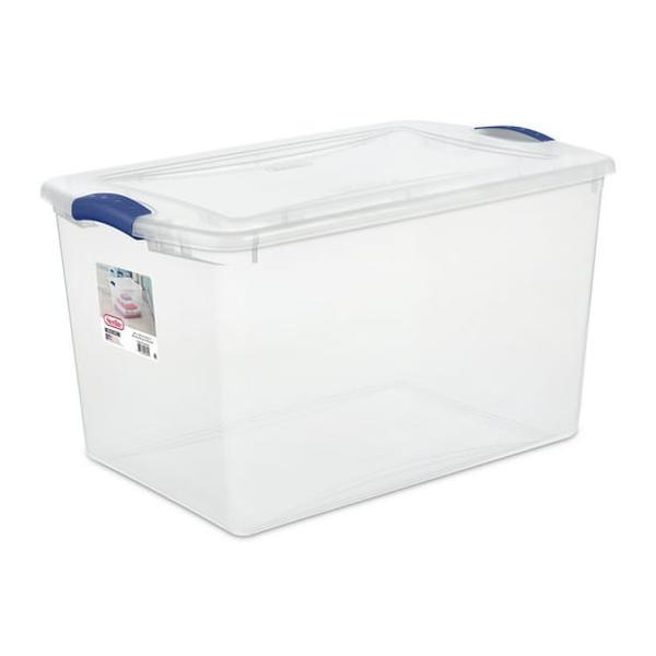 Sterilite 66 Qt. Clear Plastic Latch Box, Blue Latches with Clear Lid Wipes