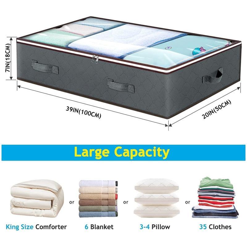 Under Bed Organizer, 2 Counts Large Capacity Clothes Storage Container, Foldable Storage Bag with Clear Window & Lid, Storage Organizer for Bedroom, Storage for Bedroom, Christmas Gifts, Christmas Decorations