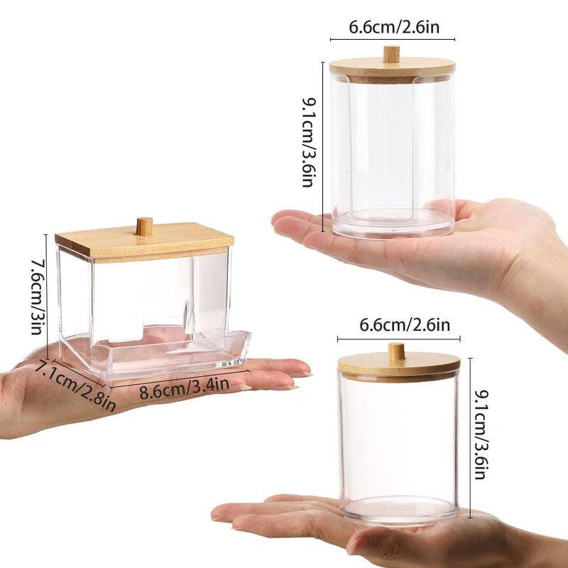 Clear Storage Box with Lid, Bathroom Container Storage Box for Cotton Ball & Cotton Swab & Pads, Apothecary Jar for Organizer and Storage