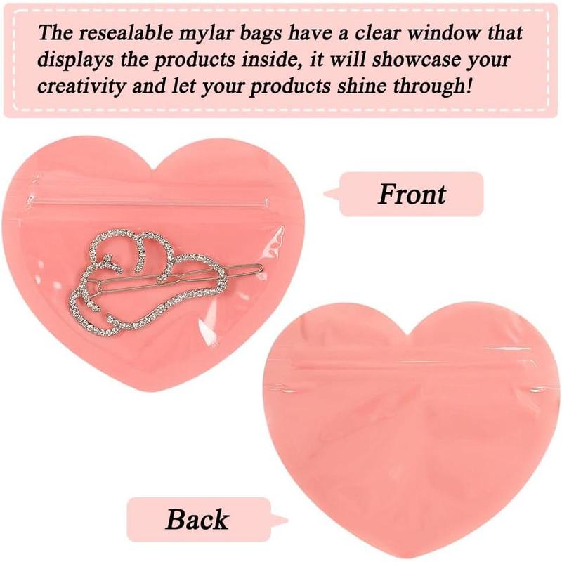 100pcs Mini Bags for Small Business, 2x3 inch Heart-Shaped Jewelry Bags Clear Mylar Ziplock Baggies Cute Packaging Supplies for Earring Sample Gift Organiser