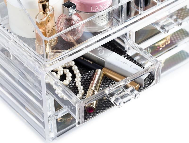 Masisrs Clear Makeup Organizer -  Storage Organizer - 16 Compartments - Easily Sort Make Up &  - 4 Drawer Vanity Organizer - Elegant Look - Transparent Design - Makeup Holder