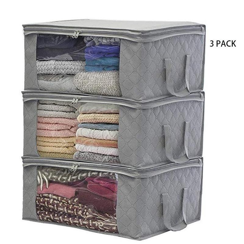 Summer Large Capacity Clothes Storage Bag, 3 Counts set Quilt Storage Bag with Handle, Foldable Closet Organizer for Clothes, Blanket, Bedding, Toys