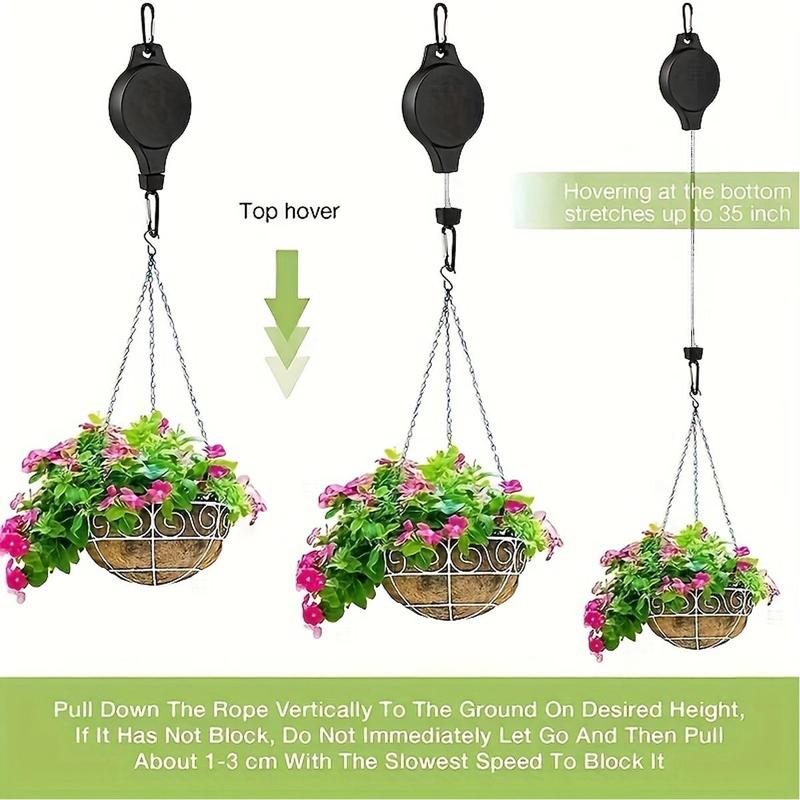 Pulley Retractable Hanger, Flowerpot Hanging Hook, Adjustable Height Hook for Hanging Plants, Heavy Duty Indoor Outdoor Plant Hanger, for Garden Flower Basket & Bird Feeder