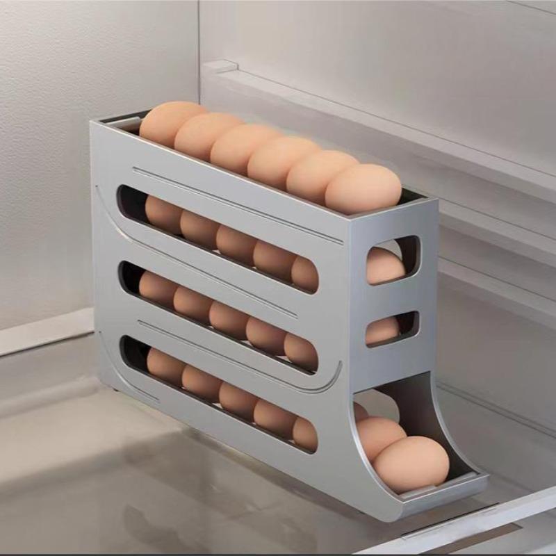 Refrigerator Egg Storage Box, 1 Count Space Saving Automatic Egg Rolling Rack Fridge Storage Boxes, Large Capacity Refrigerator Egg Holder for Home Kitchen Dormitory Dining Room, Kitchen Gadgets, Kitchen Accessories, Fall Decor