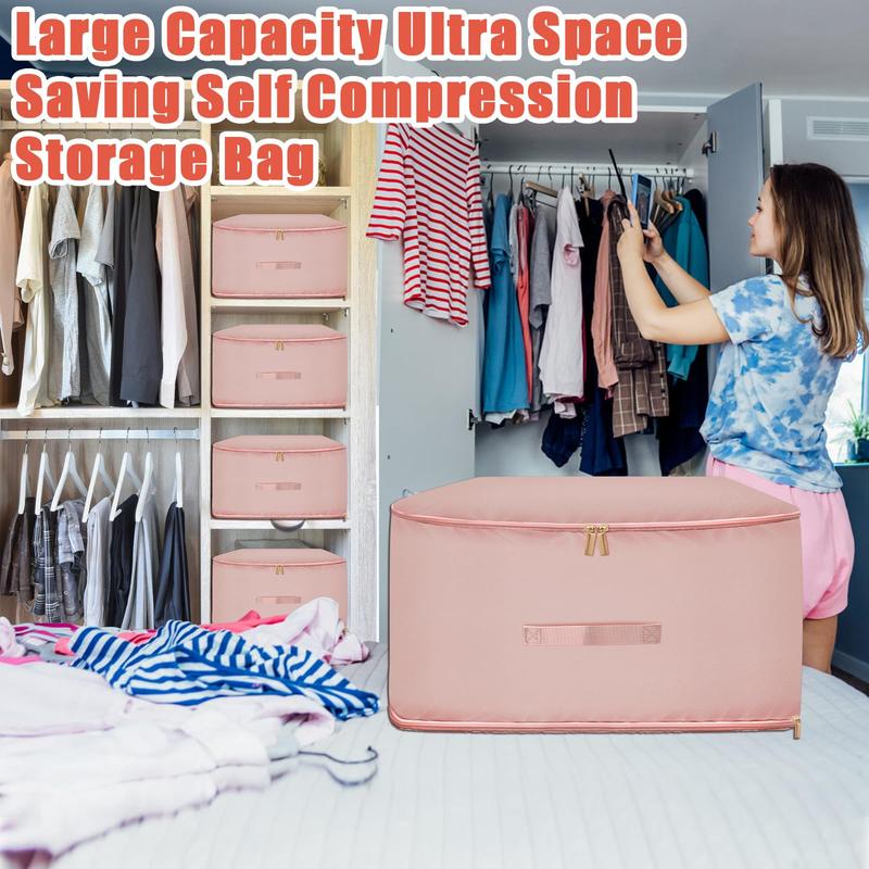 Ultra Space Saving Self Compression Organizer,Space Savers Organizers,Compression Moving Storage Bag,Heavy Duty Storage Bag for Quilts,Blankets,Bedding Storage (Pink,X-L-52 * 42 * 60cm)