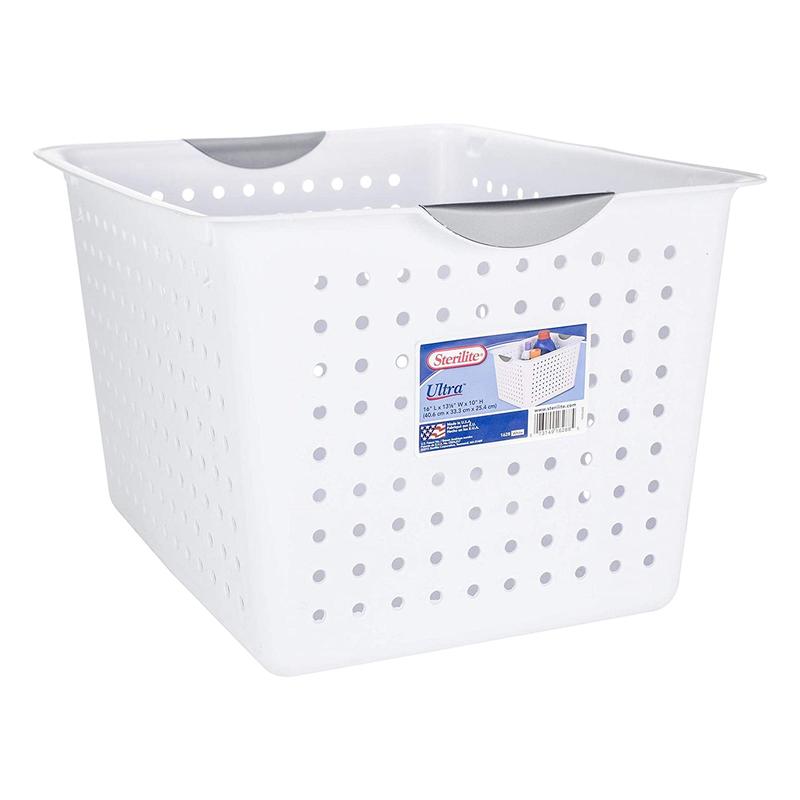 Sterilite Large Deep Durable Ultra Plastic Storage Basket Tote, White (6 Pack) Organiser Set