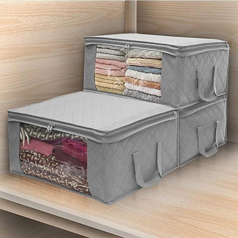 Summer Large Capacity Clothes Storage Bag, 3 Counts set Quilt Storage Bag with Handle, Foldable Closet Organizer for Clothes, Blanket, Bedding, Toys