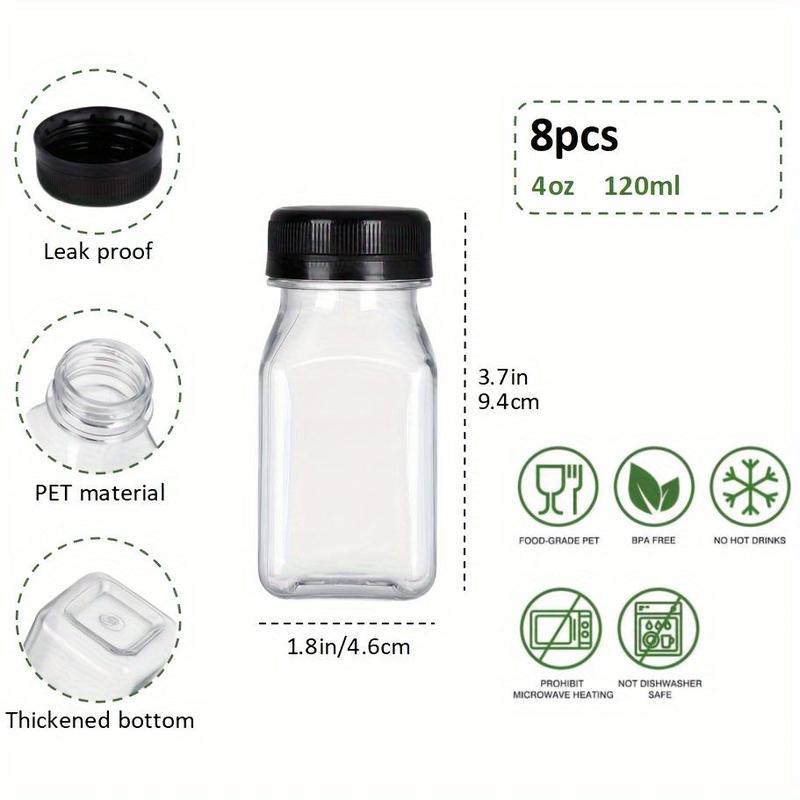 4oz Clear Juice Bottle, 8 16pcs Reusable Juice Bottle with Lid, Leak Proof Juice Container for Home Kitchen Outdoor Travel