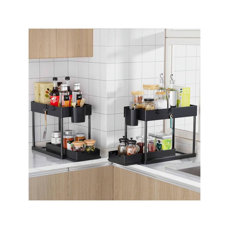 2Pcs 2-Tier Sliding Cabinet Organizer, Multifunctional Drawer Pull Type Under Sink Rack, Double-Layer Sink Organizer, Under Sink Storage Shelf, Bathroom Kitchenin Under Sink Organizers And Storage, Kitchen Bathroom Accessories