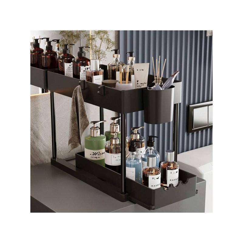 2Pcs 2-Tier Sliding Cabinet Organizer, Multifunctional Drawer Pull Type Under Sink Rack, Double-Layer Sink Organizer, Under Sink Storage Shelf, Bathroom Kitchenin Under Sink Organizers And Storage, Kitchen Bathroom Accessories