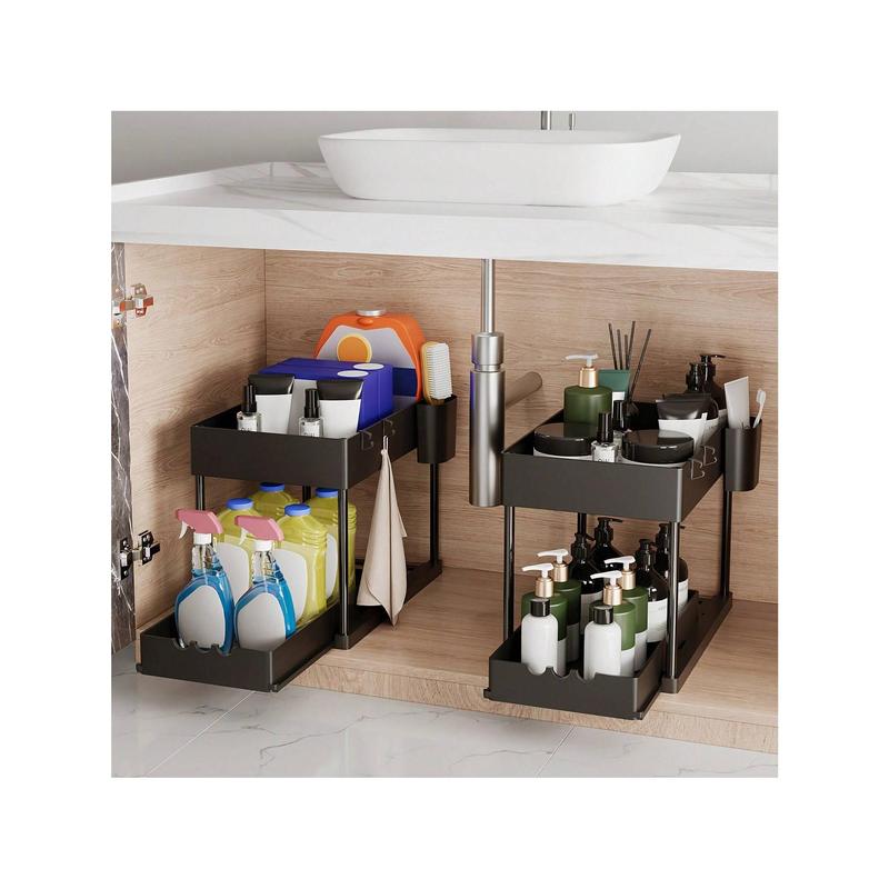 2Pcs 2-Tier Sliding Cabinet Organizer, Multifunctional Drawer Pull Type Under Sink Rack, Double-Layer Sink Organizer, Under Sink Storage Shelf, Bathroom Kitchenin Under Sink Organizers And Storage, Kitchen Bathroom Accessories