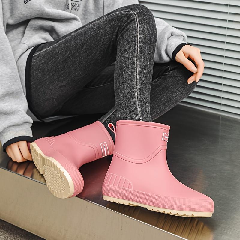 Women's Stylish Rain Boots, Ankle, Non-Slip, Durable, Classic Solid Color Flat Shoes