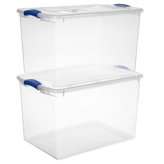 Sterilite 66 Qt. Clear Plastic Latch Box, Blue Latches with Clear Lid Wipes