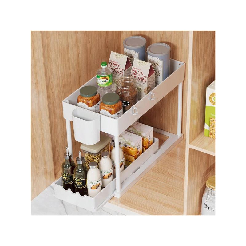 2Pcs 2-Tier Sliding Cabinet Organizer, Multifunctional Drawer Pull Type Under Sink Rack, Double-Layer Sink Organizer, Under Sink Storage Shelf, Bathroom Kitchenin Under Sink Organizers And Storage, Kitchen Bathroom Accessories