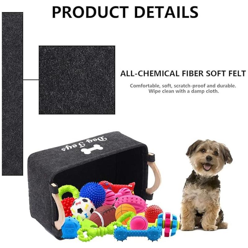 Felt Pet Toy Storage Basket, 1 Count Portable Foldable Pet Toy Storage Box, Multi-purpose Large Capacity Pet Toy Organizer, Home Organizers