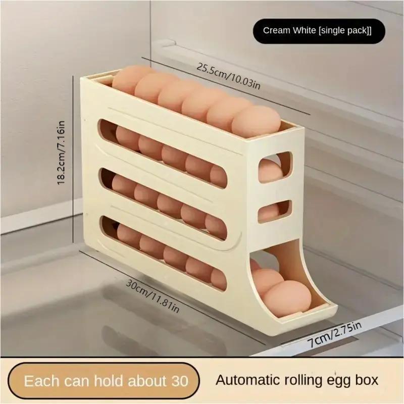 Refrigerator Egg Storage Box, 1 Count Space Saving Automatic Egg Rolling Rack Fridge Storage Boxes, Large Capacity Refrigerator Egg Holder for Home Kitchen Dormitory Dining Room, Kitchen Gadgets, Kitchen Accessories, Fall Decor