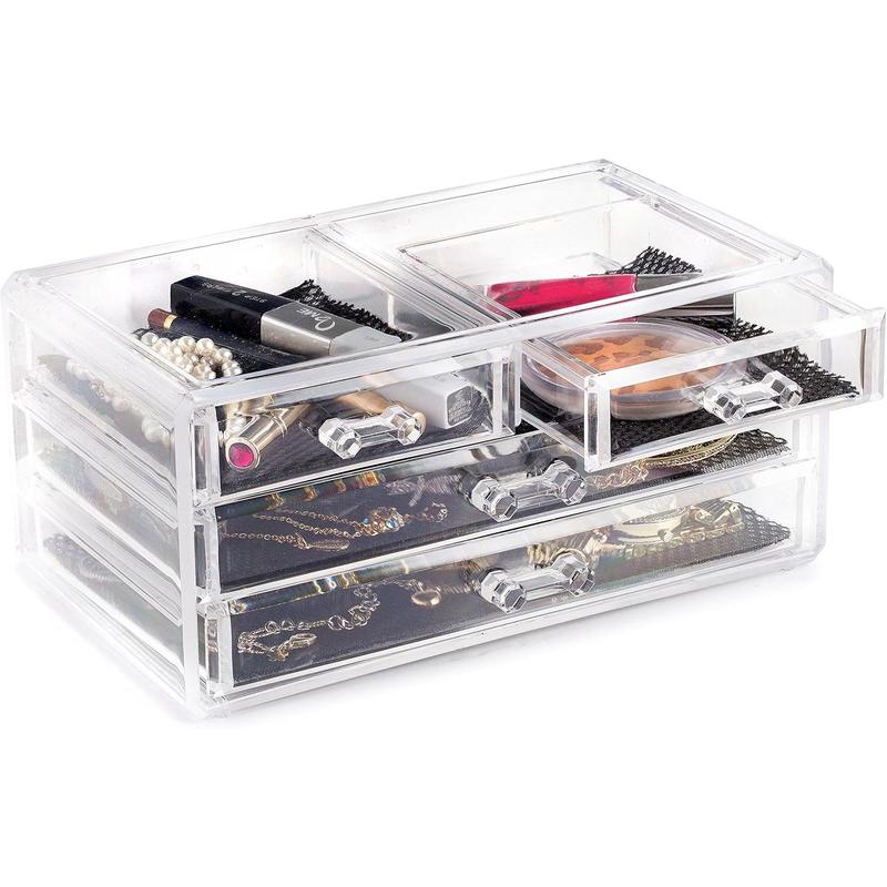 Masisrs Clear Makeup Organizer -  Storage Organizer - 16 Compartments - Easily Sort Make Up &  - 4 Drawer Vanity Organizer - Elegant Look - Transparent Design - Makeup Holder