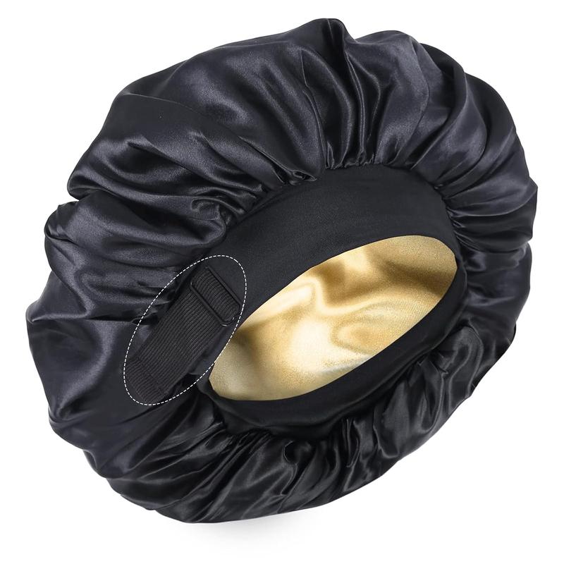 Silk Bonnet for Sleeping Double Layer Satin Bonnet Adjustable Bonnets for Black Women Sleep Cap Reversible Hair Bonnet for Curly Hair (Black) Shower