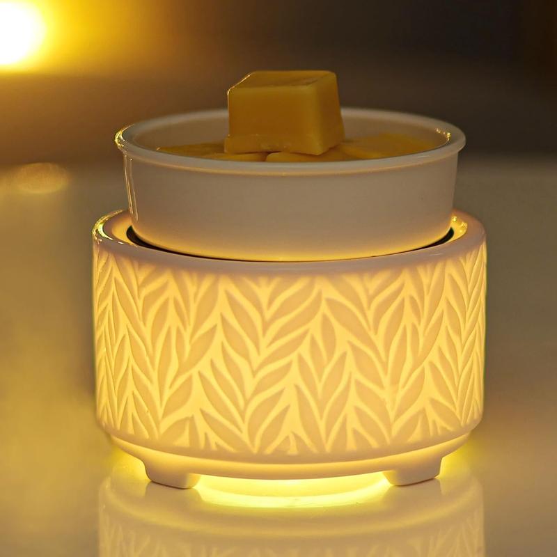 Wax Melt Warmer for Scented Wax Melts 3-in-1 Electric Ceramic Candle Wax Warmer Burner Fragrance Wax Melter for Home Office Bedroom Gift & Decor (Leaf)