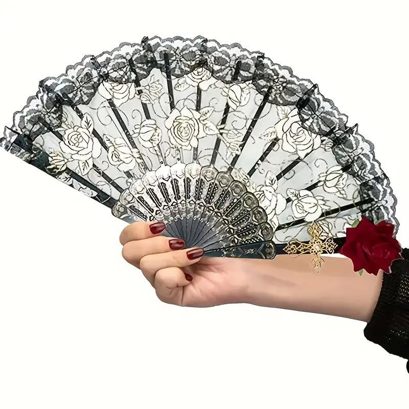 Lace Hand Fan, 1 Count Foldable Handheld Fan, Portable Hand Fan for Wedding Favors, Birthday Party Decorations, Home Room Decor