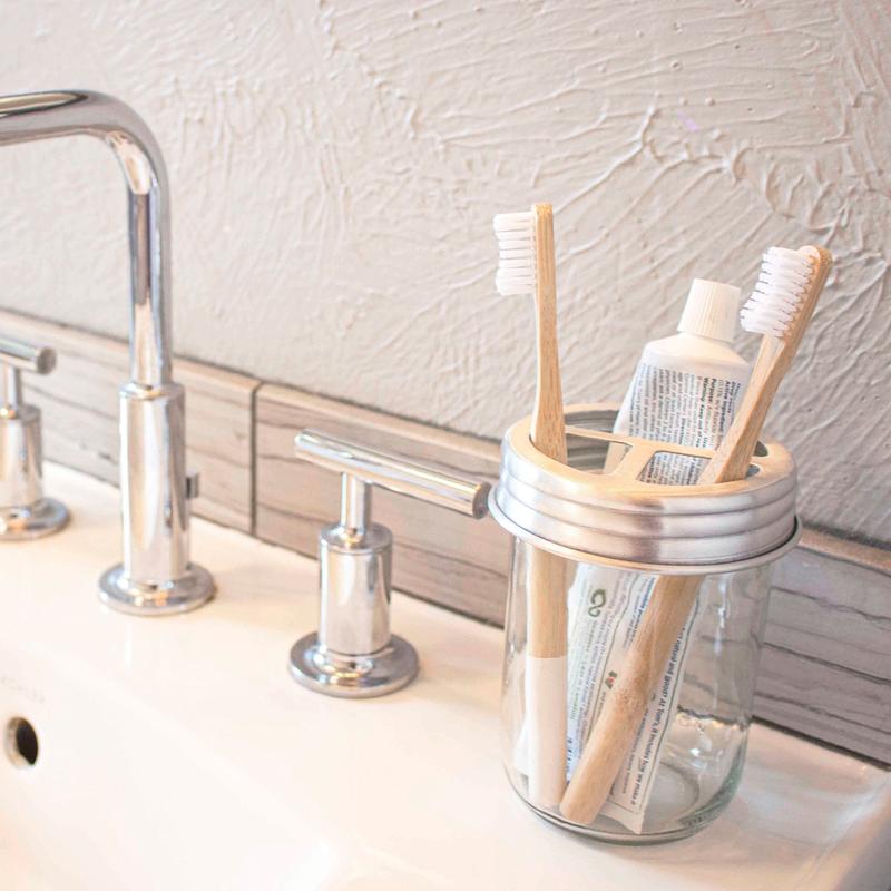 Aluminum Toothbrush   Toothpaste Holder Lid for Mason Jars