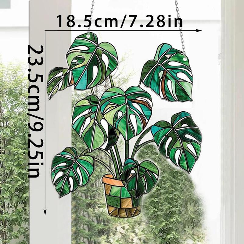 Potted Plant Design Hanging Ornament, 1 Count Creative Design Acrylic Decor, Suitable for Home, Office Or Garden, Unique Leaf Acrylic Decoration