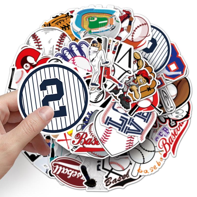 50pcs Random Baseball Pattern Sticker, Waterproof Self Adhesive Decor Paper, Decor Sticker for Gift Greeting Card Water Bottle Laptop Phone