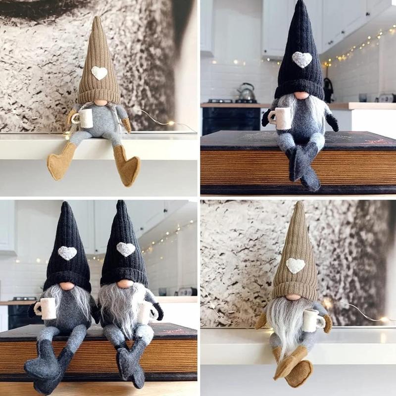 2 Pcs Gnomes Plush  Decor, Handmade Swedish Tomte Gnomes Gifts Farmhouse Scandinavian Figurine for Home Kitchen Coffee Station Table Shelf Decor (Brown)