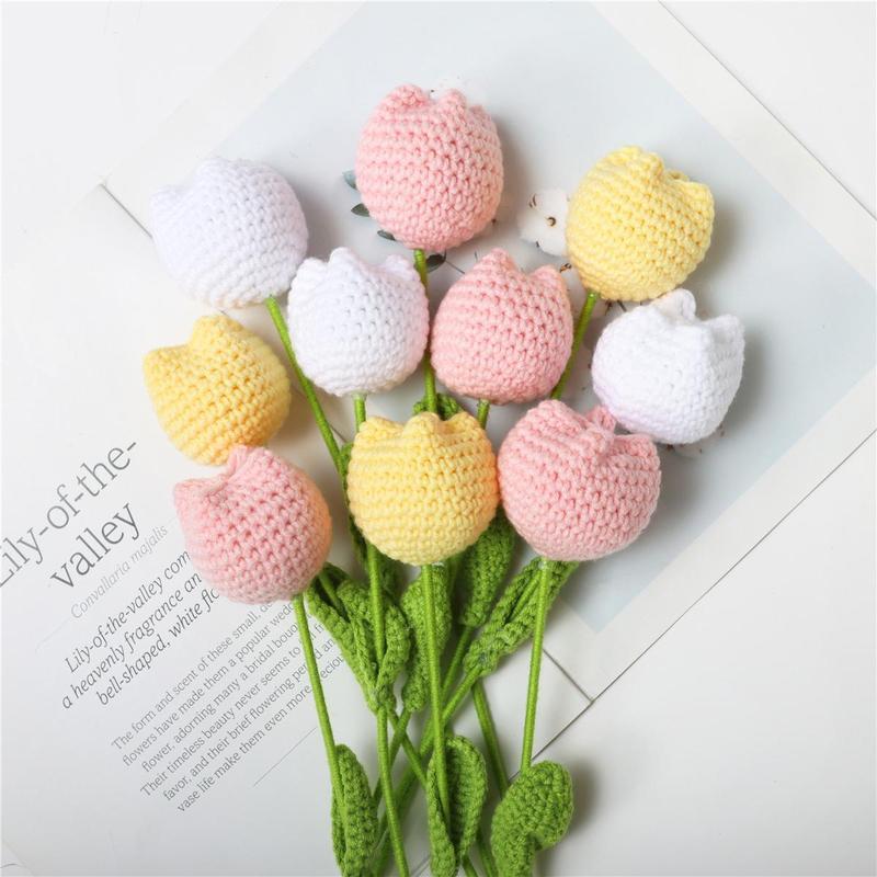 Room Decor Crochet Tulip without Vase, 10pcs set Artificial Flower, Summer Flowers Bouquet, Home Decor Supplies for Living Room Bedroom Dining Room Wedding Party, Fall Decor, Fall Decor