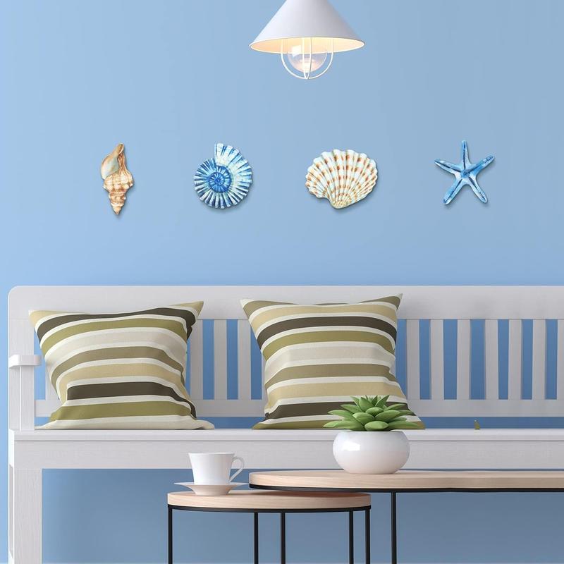 4 Count Beach Wall Decor Seashell Starfish Bathroom Decor Rustic Ocean Coastal Gifts for Living Hanging Decor, Room Bathroom Bedroom(Small) Hangable Ornaments Hangable Ornaments