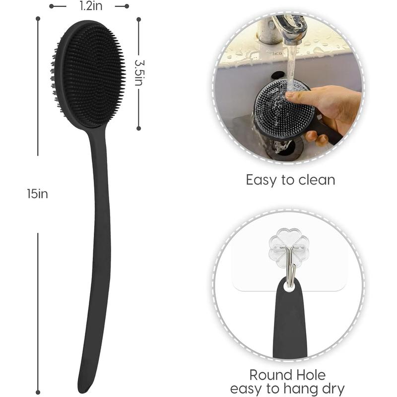 Silicone Back Scrubber for Shower, New Update Bath Body Double Sided Brush with Long Handle for Shower Exfoliating and Massage Can Produce More Rich Foam for Men and Women