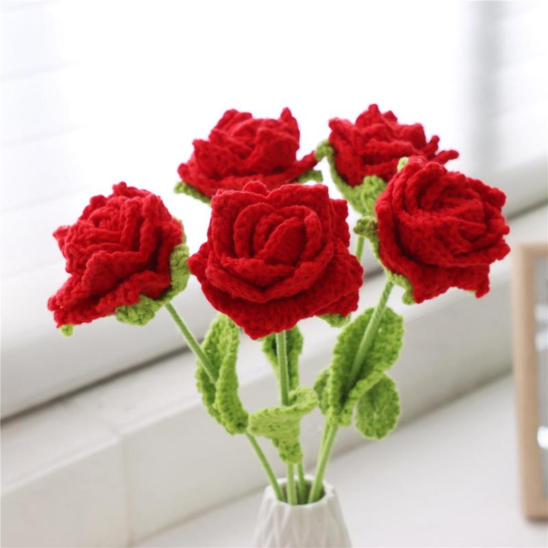 Artificial Rose Bouquet without Vase, 12pcs Handmade Woven Artificial Flower, Decorative Flower for Home Party & Wedding, Flowers Bouquet Bedroom Decor, Roses Bouquet  Flower Arrangement