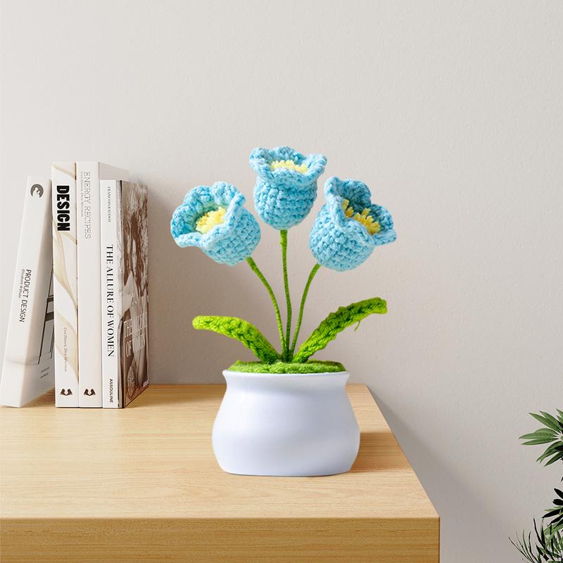 Handmade Crochet Bouquet Potted Flowers, Artificial Flower Potted Plant, Knitted Artificial Forever Flowers with Exquisite Pot Decor Decorative Fruit Decoration Gift Ornaments