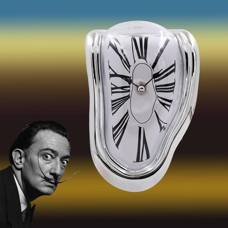 Melting Clock, Salvador Dali Watch Melted Clock for Decorative Home Office Shelf Desk Table Funny Creative Gift, Rome Silver Room