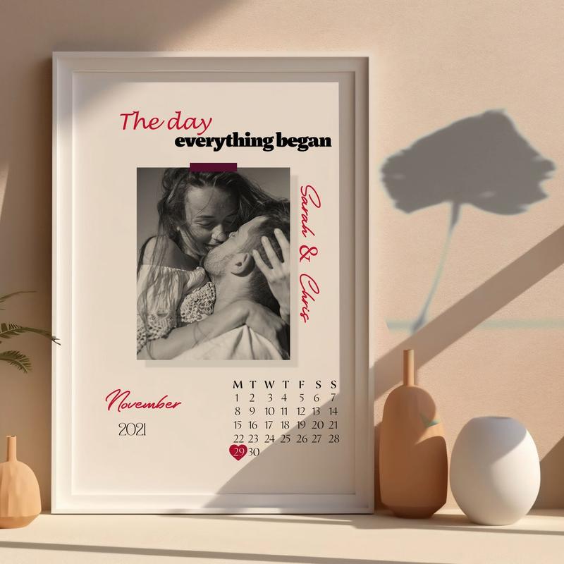 Personalized date poster with photo for couple, Custom Couple Calendar and Photo, Couples Custom Gift, Personalized Couple print Valentine Day Gift Decor Wall